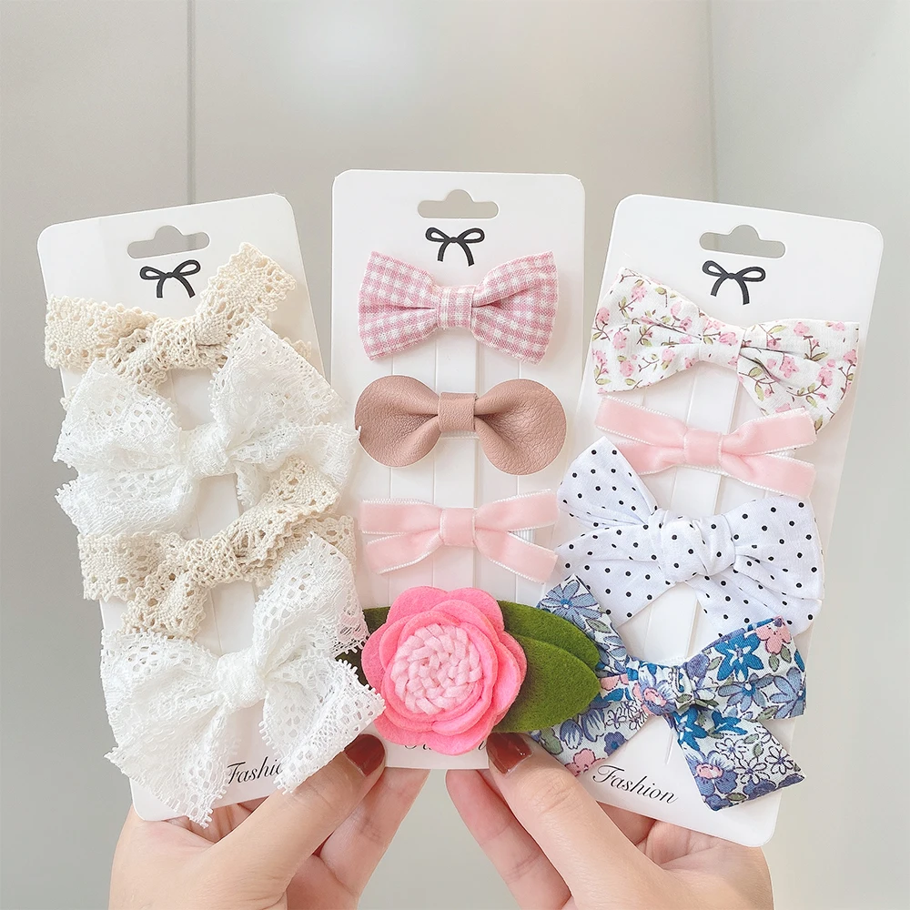 4Pcs/set New Printed Bowknot Hair Clips For Cute Girls Lace Handmade Hairpins Boutique Barrettes Headwear Kids Hair Accessories