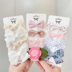 4Pcs/set New Printed Bowknot Hair Clips For Cute Girls Lace Handmade Hairpins Boutique Barrettes Headwear Kids Hair Accessories