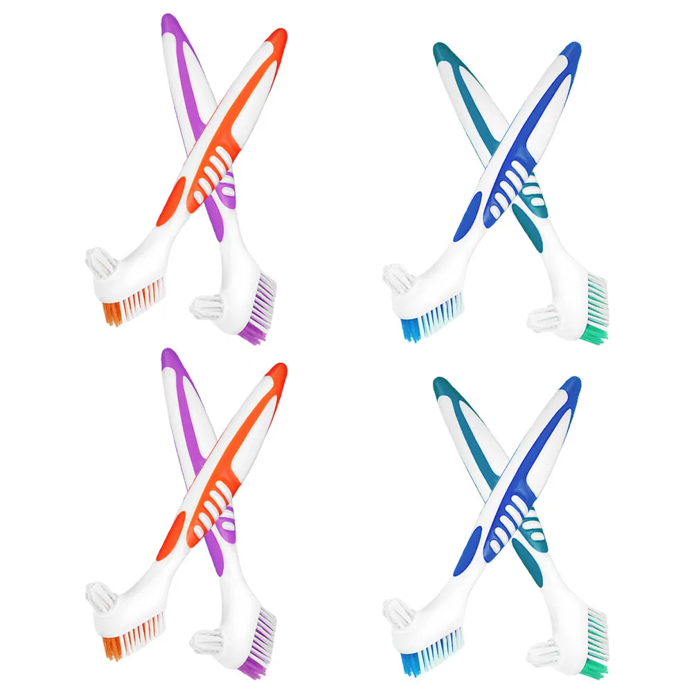 

8pcs Denture Toothbrush Double Sided Cleaning Tools for Dentures Blue Green Purple Orange Each 2 Soft Sturdy Travel Dental Care