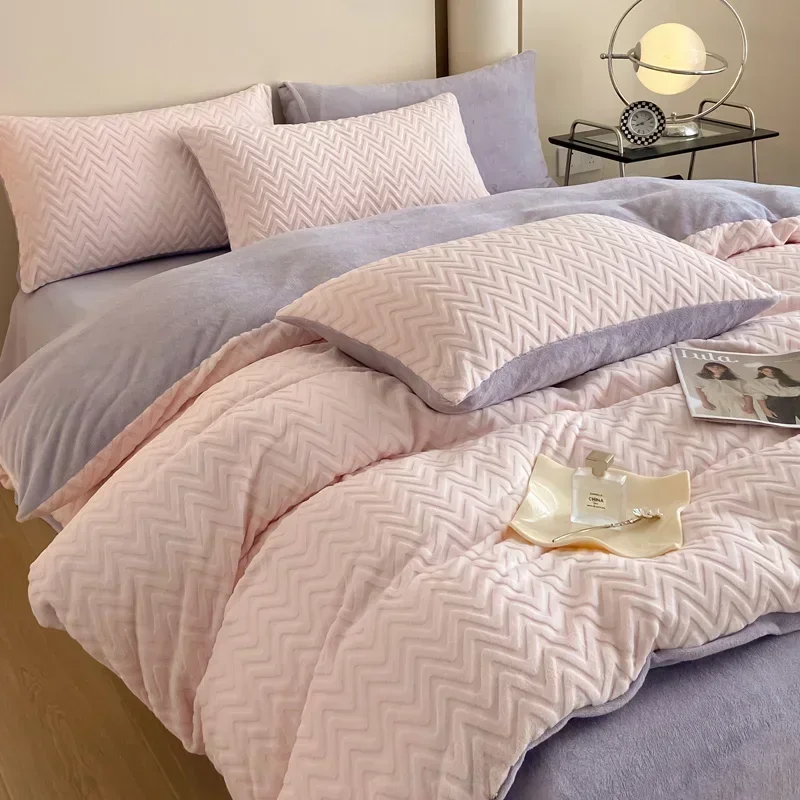 Nordic velvet home Bed linen winter double sheets set flat sheet comforter Bedding quilt duvet cover