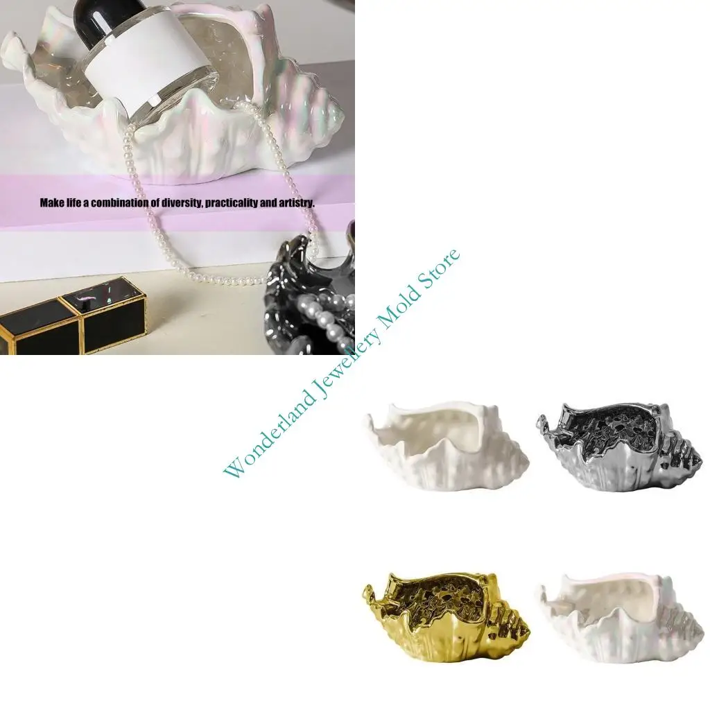 

H7EB Handcraft Ceramic Conch Shaped Plate Decorative Jewelry Storage Solution