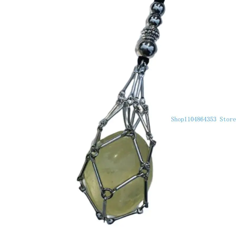 Mesh Pendant Necklace Adjustable Leathers Rope Empty Crystal Stone Holder Necklace Metal Crystal Cage Necklace Holder
