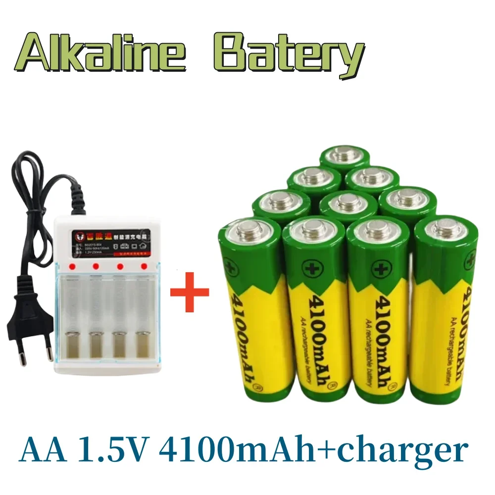 

AA 1.5V 4100mAh Rechargeable Battery New Alkaline Rechargeable Batery For Led Light toy Mp3 Etc+charger