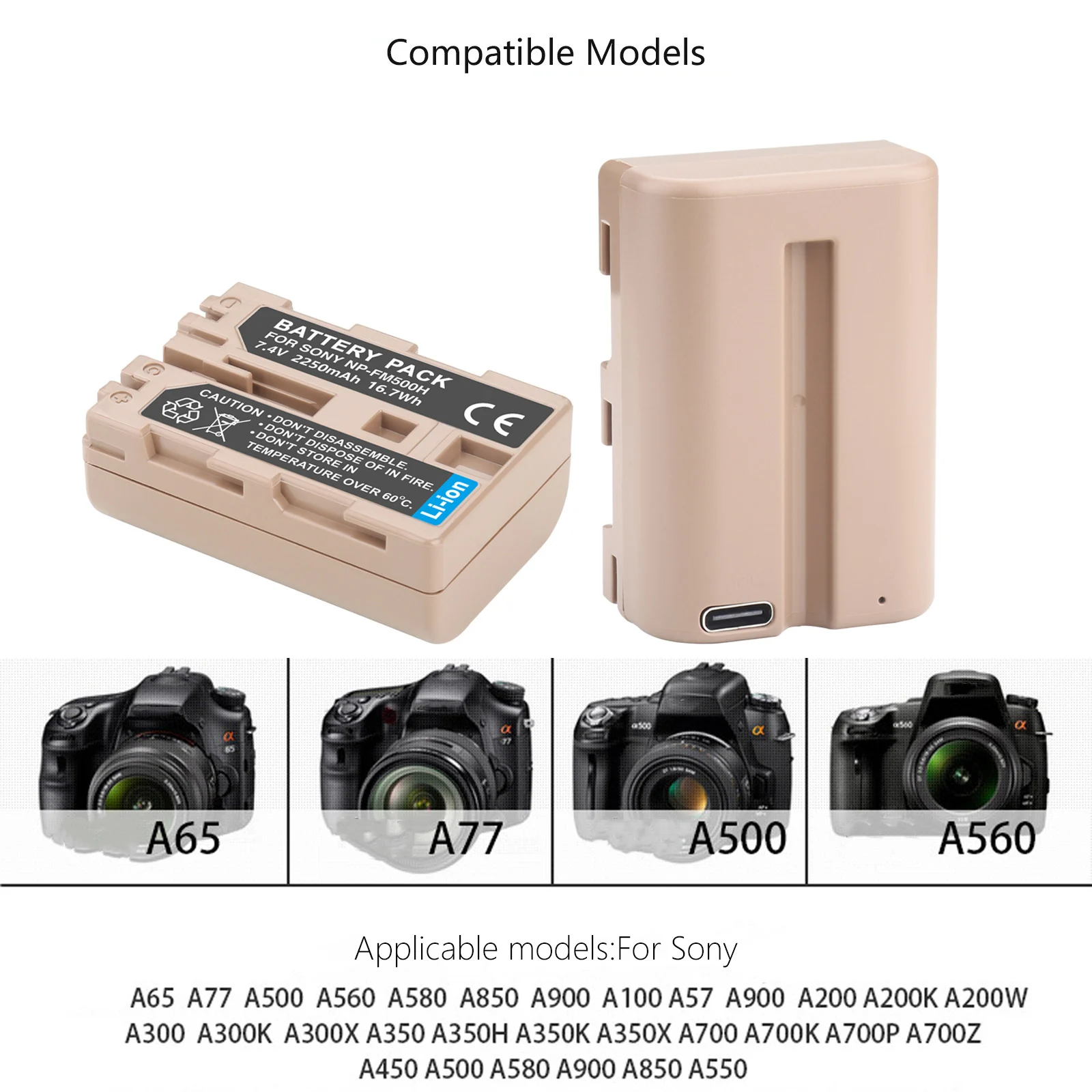 NP-FM500H NP FM500H baterii 2250mAh dla Sony Alpha A58 DSLRA350A300/A350/A450/A500/A550/A560/A580/A700/A99/A850 SLT-A57