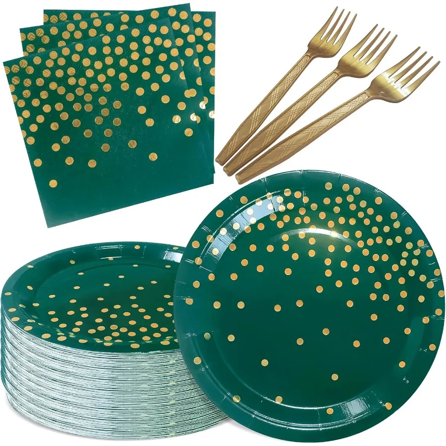 

EcoFriendly Green Paper Plates and Napkins Set for Outdoor Weddings Graduation Parties and Garden Gatherings 7 Inch Dark Green