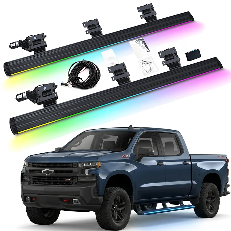 LED Colorful Lighting Electric Power Running Board Electric Side Steps for CHEVROLET SILVERADO 2019-2026
