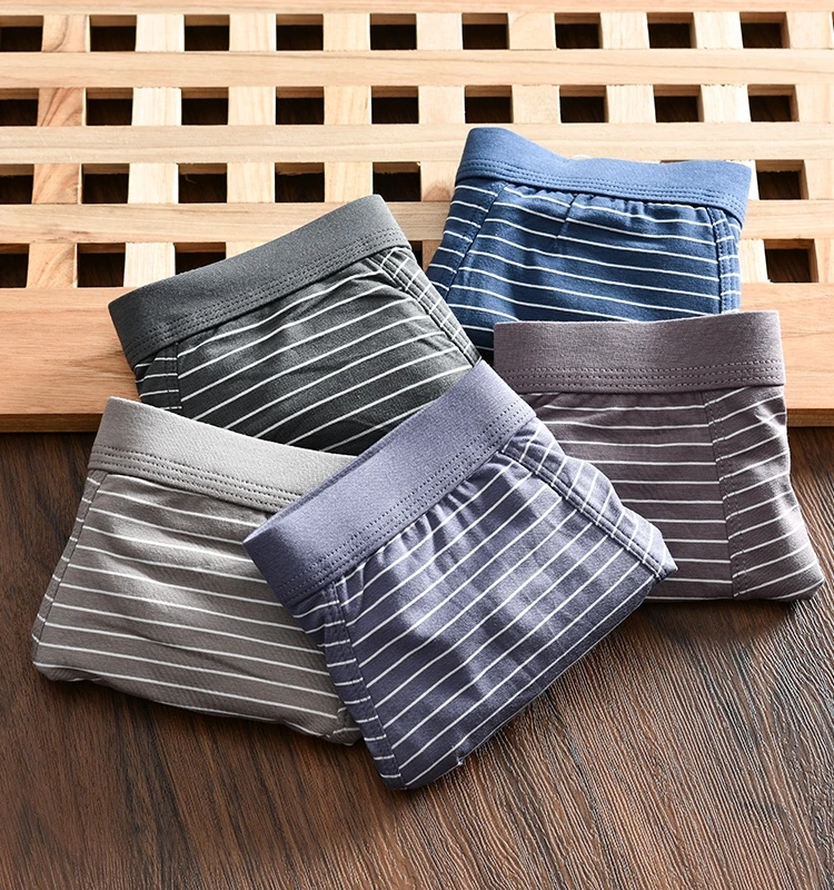 

Skin-friendly Modal Cotton Men's Elastic Comfortable Breathable Striped Boxer Shorts Four Corners Innerwear Youth Mid-waist B...