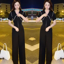 Women Summer High-waisted One-piece Jumpsuit Latest Western Style Female Slim Waist Age-Reducing One-piece DollCollar Jumpsuit