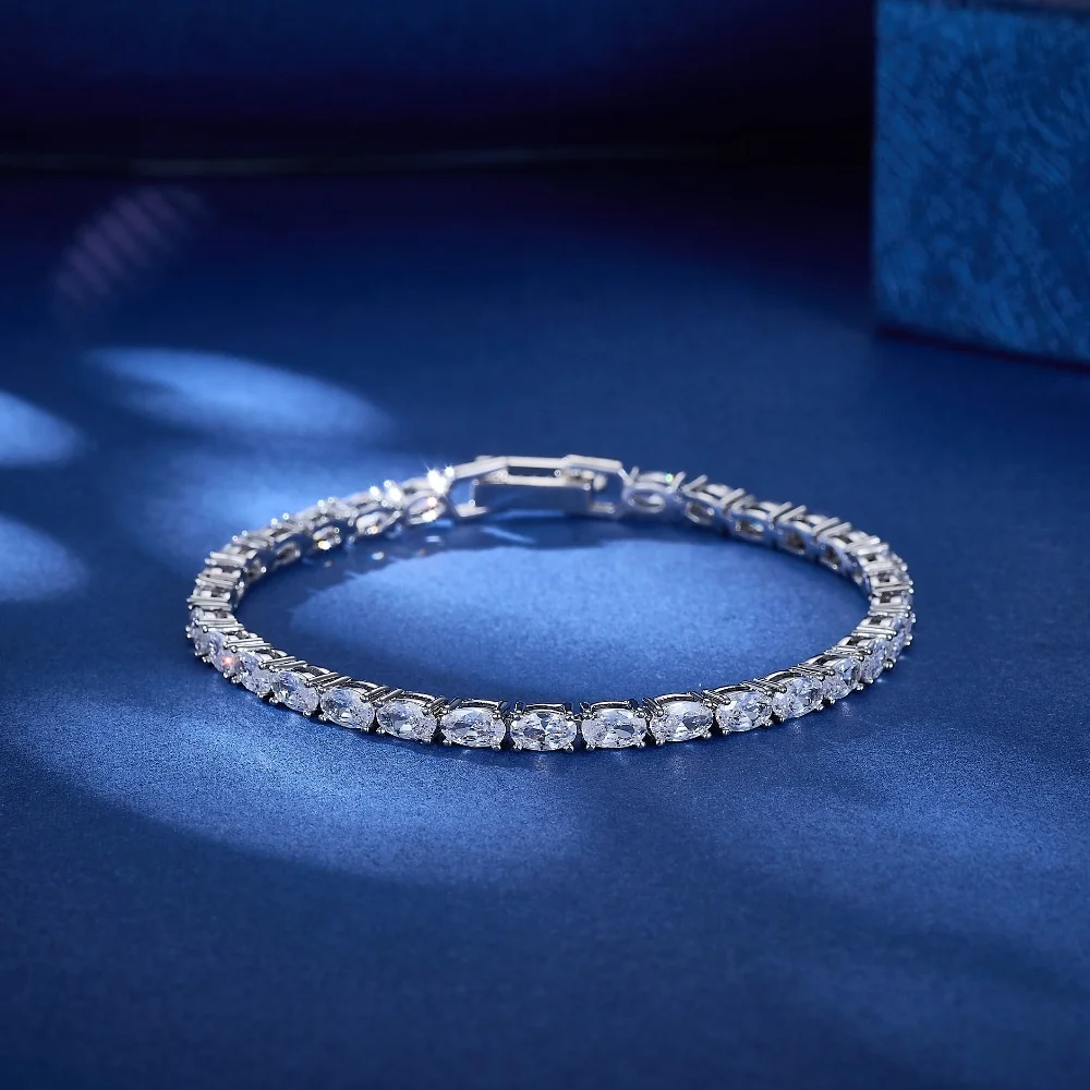 

5mm Wide 17cm White Round Zirconia Tennis Bracelet Classic Dazzling Jewelry