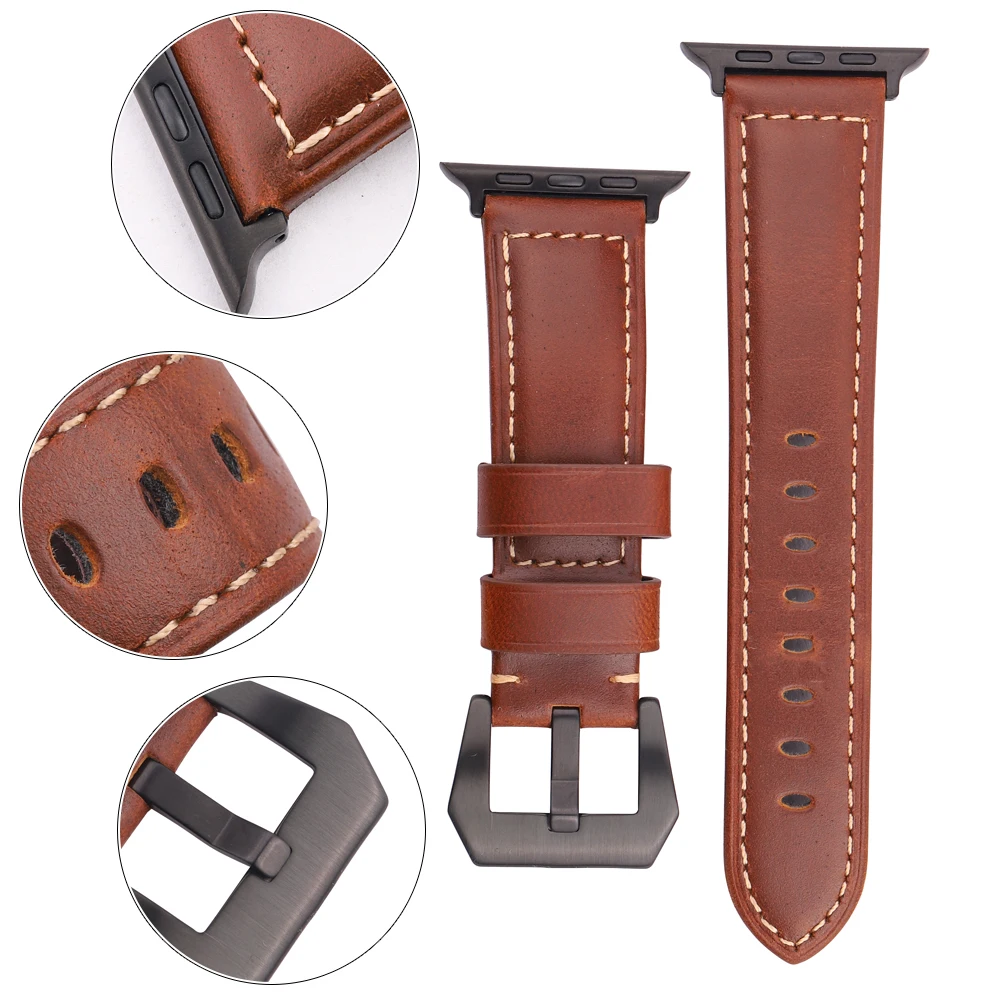 Genuine Leather Watchband For Apple Watch Series 9 8 7 6 5 4 Se Ultra Replacement Strap 49mm 45mm 44mm 42mm 41mm 40mm 38mm Band