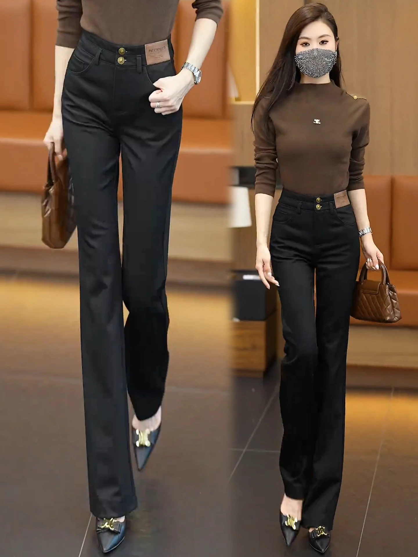 

High Waist Slim Fit Knitted Denim Bell Bottom Pants for Women Spring Autumn 2026 New Style Elastic Slimming Flared Pants