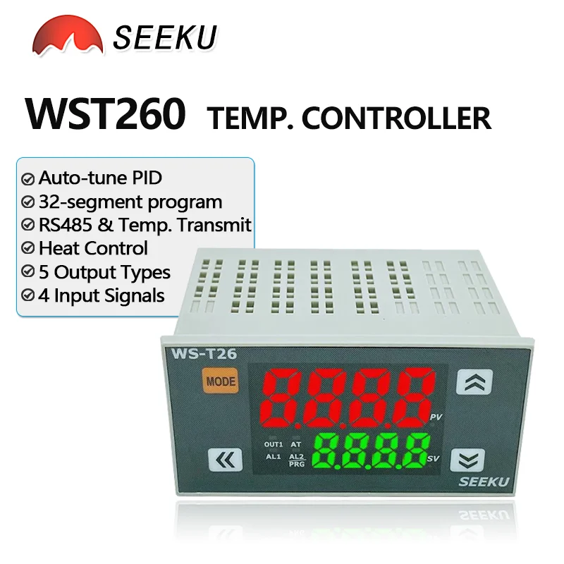 SEEKU 96X48mm Digital Disp RS485 PID Temp Meas 32 Seg Program Thermostat Relay SSR 0-10V 4-20mA Output Modbus AC/DC 24V AC 220V