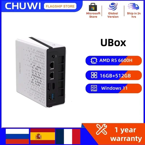 Imagen 1 del producto Mini PC CHUWI UBox, AMD R5, 16GB DDR5, 512GB, 6600H, 6 Núcleos, 12 Subprocesos, PCIe 4.0, SSD, WiFi 6, BT5.2, Mini Ordenador de Escritorio