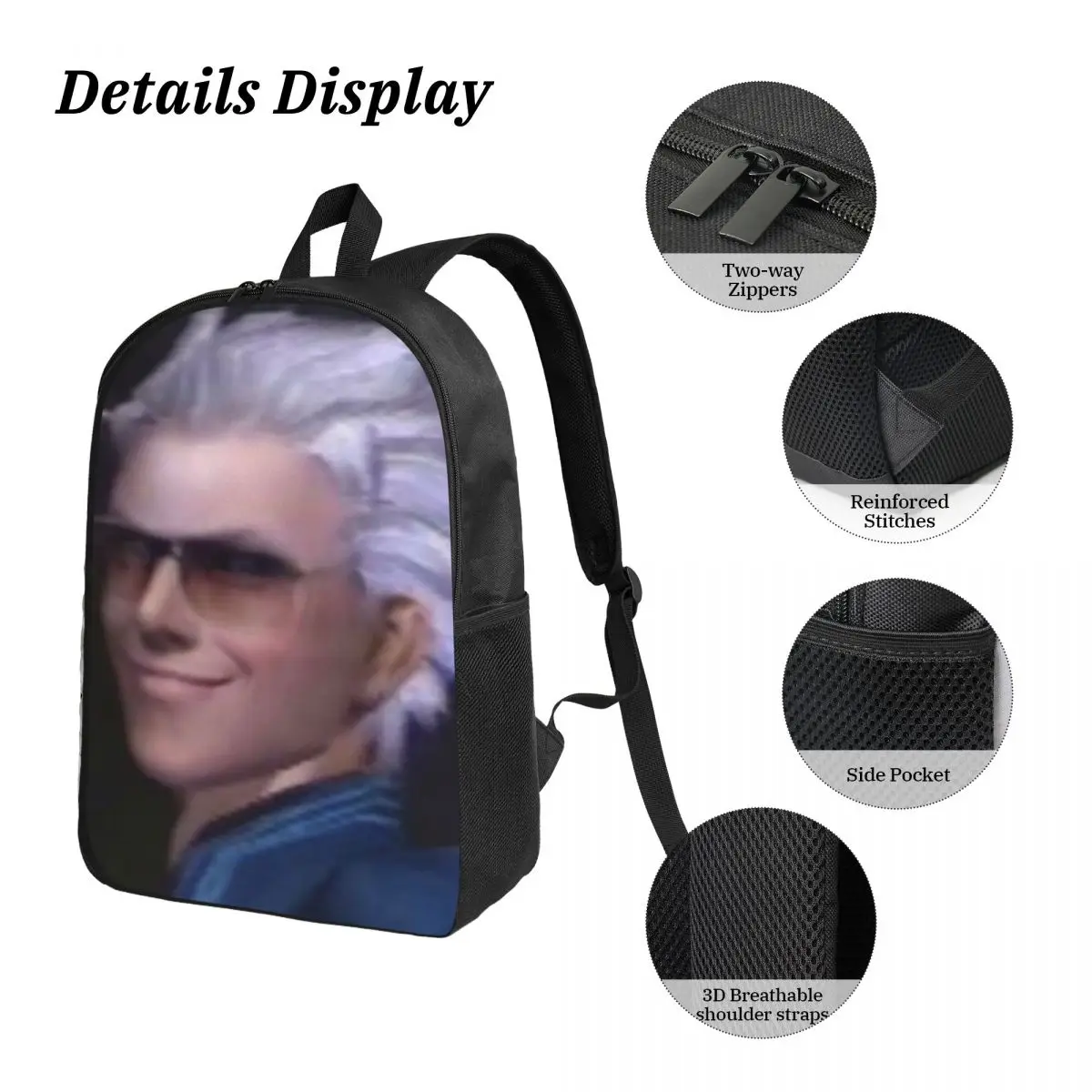 Vergil From The Devil May Cry Series Backpack BookBag School Bag Computer Shoulder Bags 3ps Insulated Lunch Bag Pencil Case