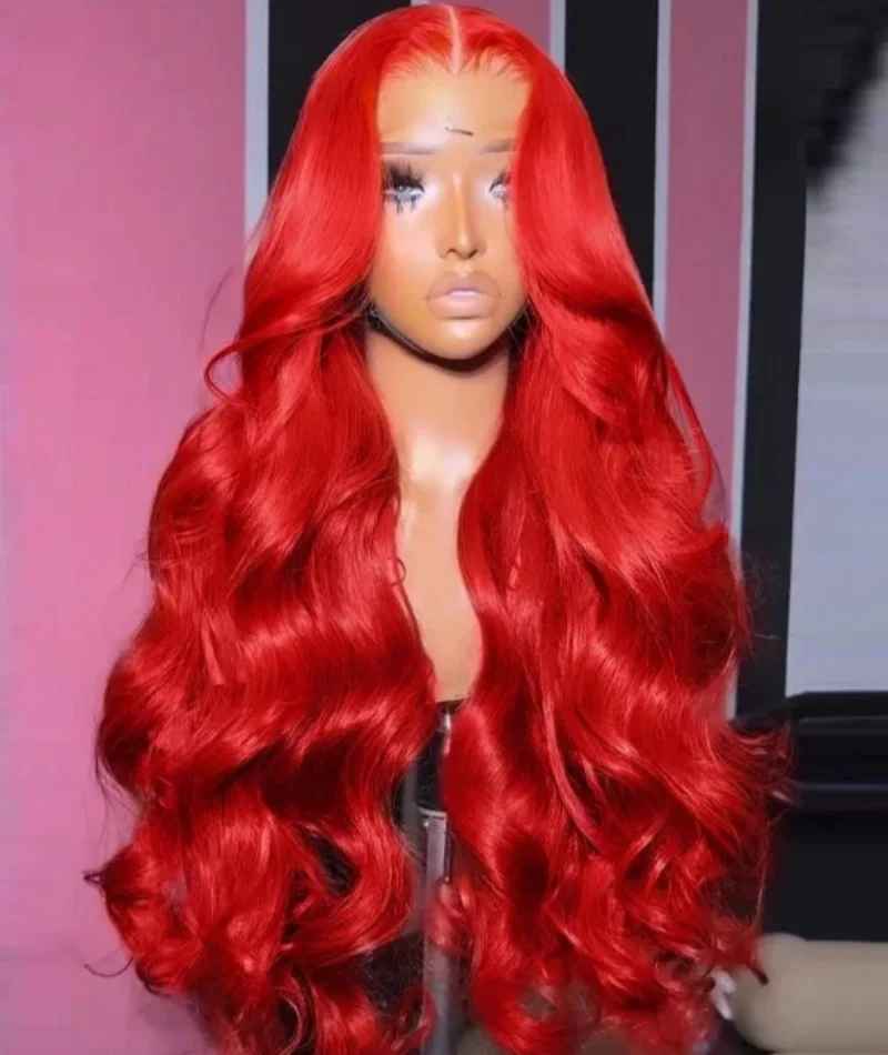 حار الأحمر 13X6 الدانتيل الجبهة خصلات الشعر المستعار الإنسان البرازيلي الجسم موجة 13X4 99J بورجوندي الملونة مجعد الدانتيل الباروكات الأمامية للنساء 34 بوصة