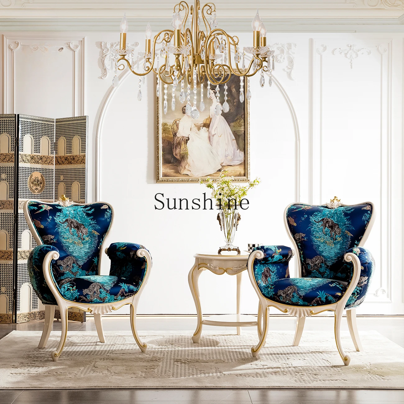

High-end French villa sofa single seat retro art negotiation chair EF7