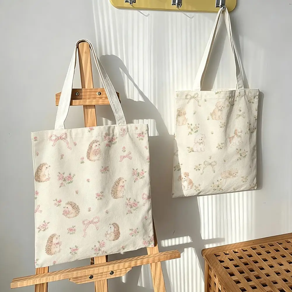 Watercolor Baby Pet Bow Floral Storage Bags Canvas bags are suitable for going to class, shopping, gifts, and commuting