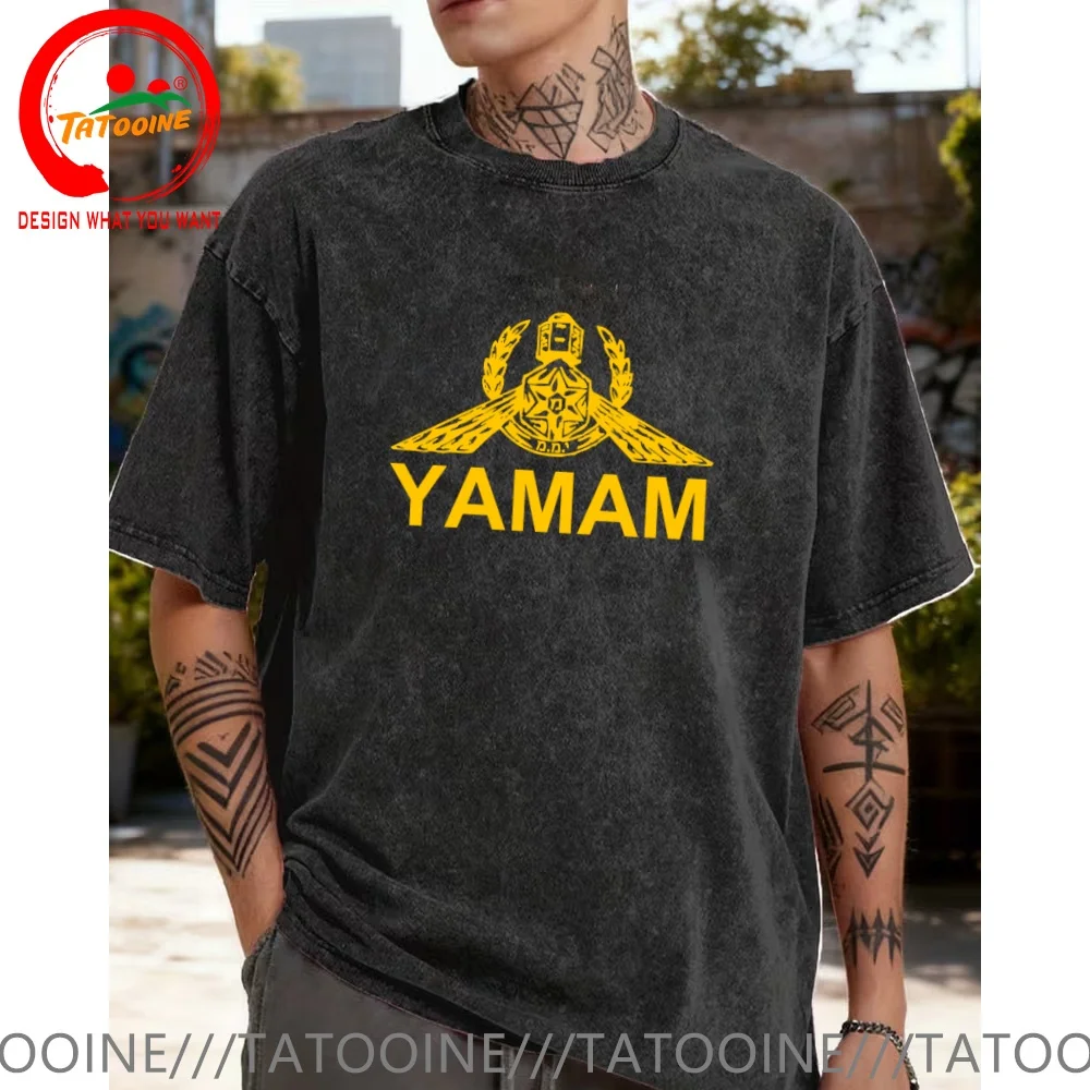 Vintage Washed Cotton T-Shirt Israeli S.W.A.T. Yamam Counter Terrorism Unit fron  T Shirt for Men Fashion Trendy Casual Clothing