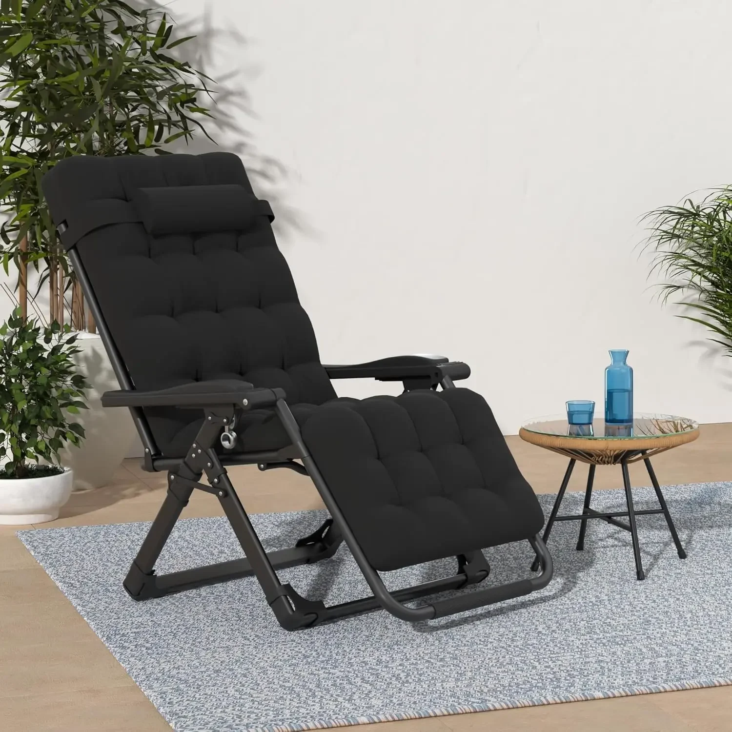 Zero Gravity Chair, Reclining Camping Lounge Chair w/Removable Cushion, Upgraded Lock and Cup Holder, Reclining