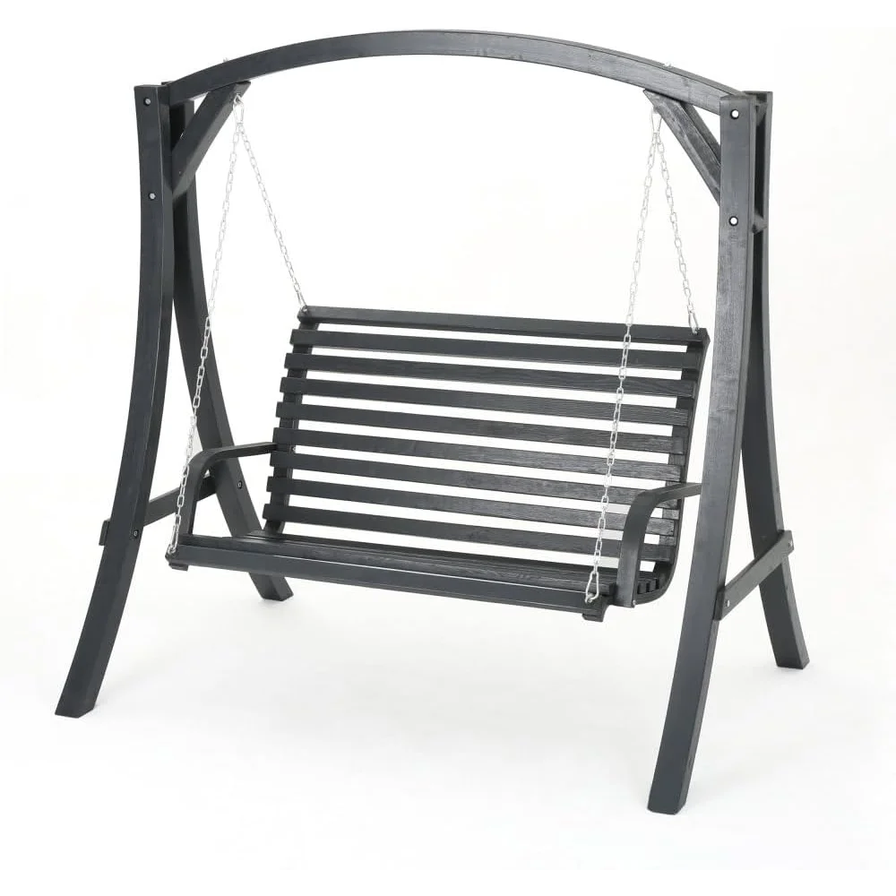 

2-Seat Patio Swing Chair - Outdoor Covered Swing with Durable Larch Wood Frame - Perfect for Deck, Garden, Backyard