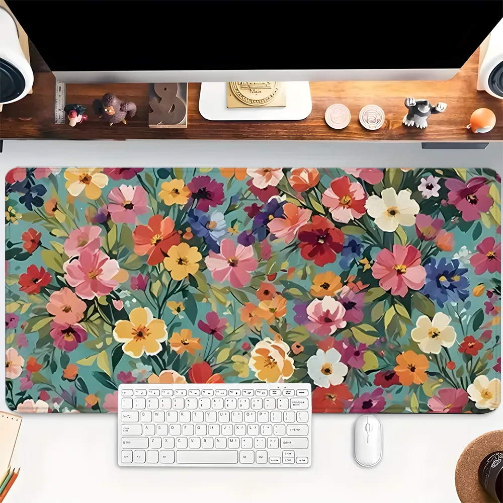 Tappetino per mouse Wildflowers Tappetino per mouse da gioco XXL Base in gomma con bordo cucito Tappetino da scrivania antiscivolo Computer Accessori da scrivania di grandi dimensioni