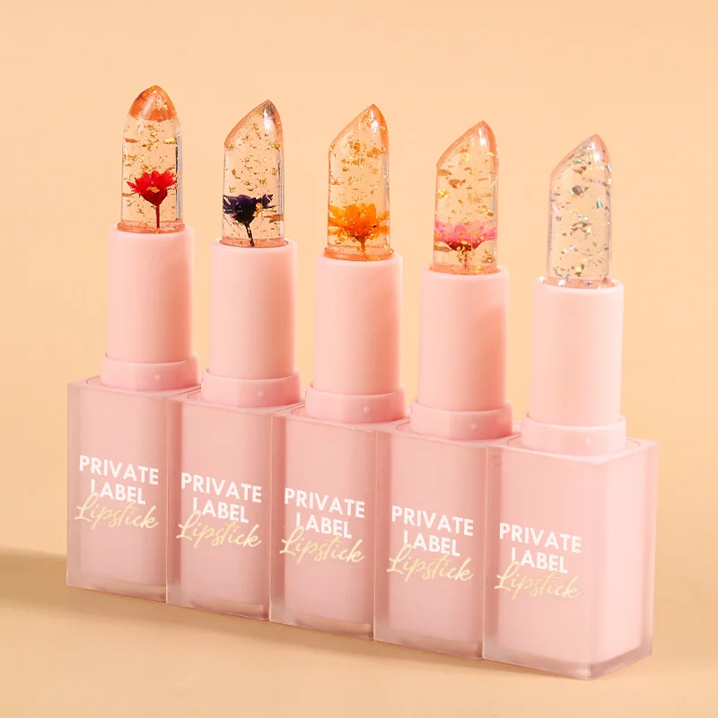 Dropshipping y etiqueta privada, lápiz labial de gelatina de flores, hidratante de labios de larga duración, brillo de labios que cambia de Color con la temperatura