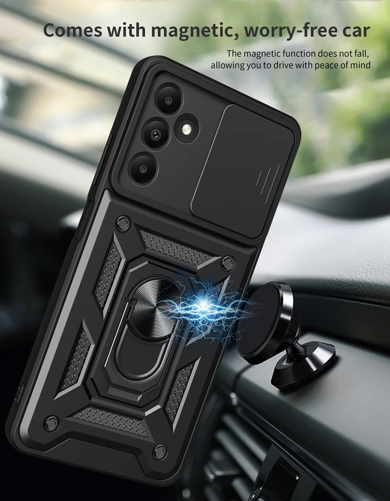 Car Magnetic Ring Holder Armor Shockproof Case For Samsung Galaxy A55 A35 A25 A15 A05 A05S M35 M15 5G Lens Protect Cover