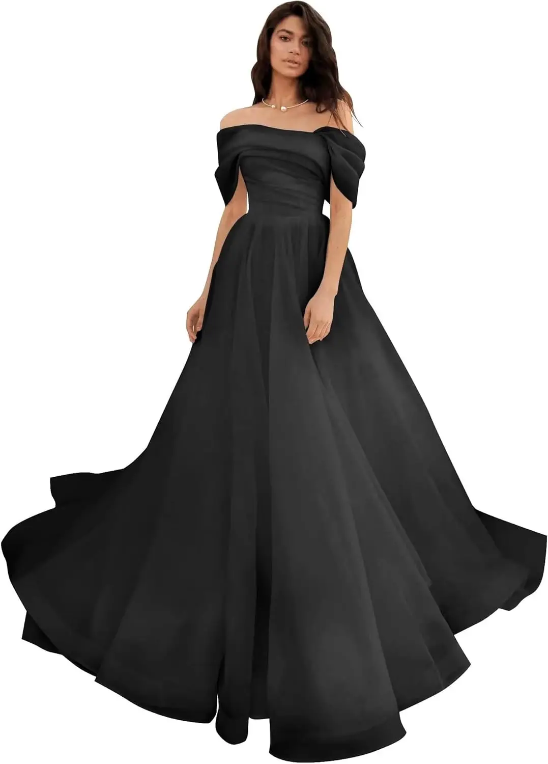 Temperament Shoulderless Chiffon Bridal Gown Long Fluffy Ruffled Hem Ballroom Gown Evening Gown Elegant Dignified Bridal Dress