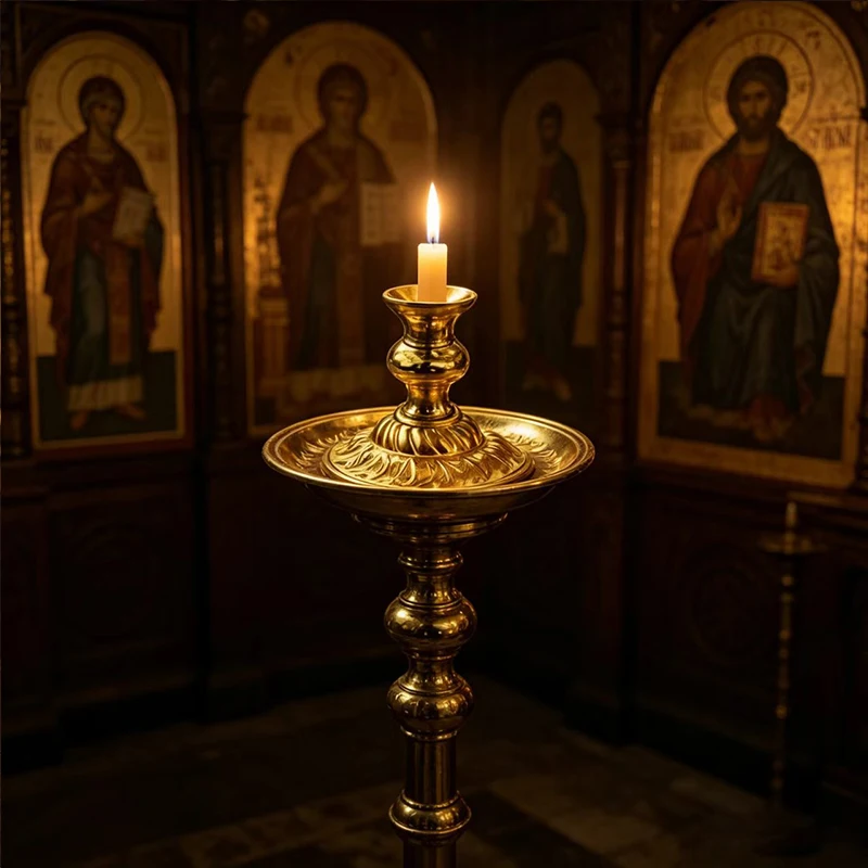 

Handcrafted Gold Plated Orthodox Mini Candlestick Holder for Church Liturgy Home Altar Prayer Devotion Christian Gift Decor Acce