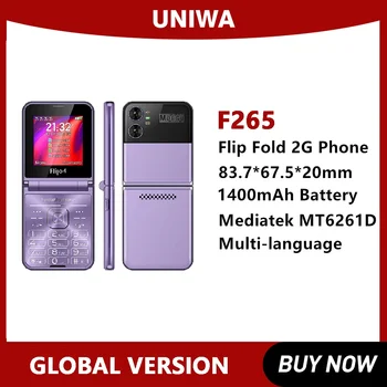 Uniwa F265 Fold Flip Phone 2G Handy für ältere Menschen Dual Screen Single Nano Big Push-Button 1400mAh Akku
