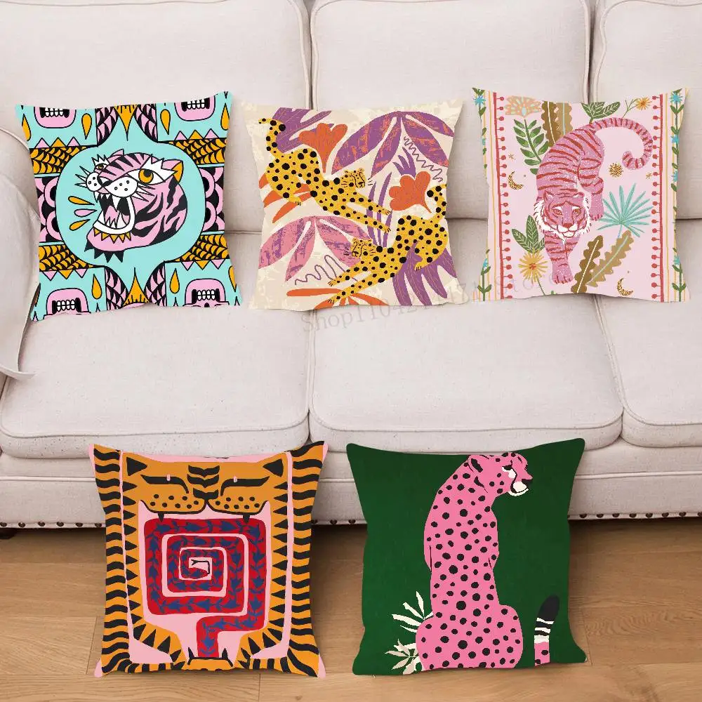 Ancient Egypt Colorful Abstract Tiger Leopard Pillow Case Fashion Square Pillowcase Bedroom Sofa Room Ins Decoration Leisure