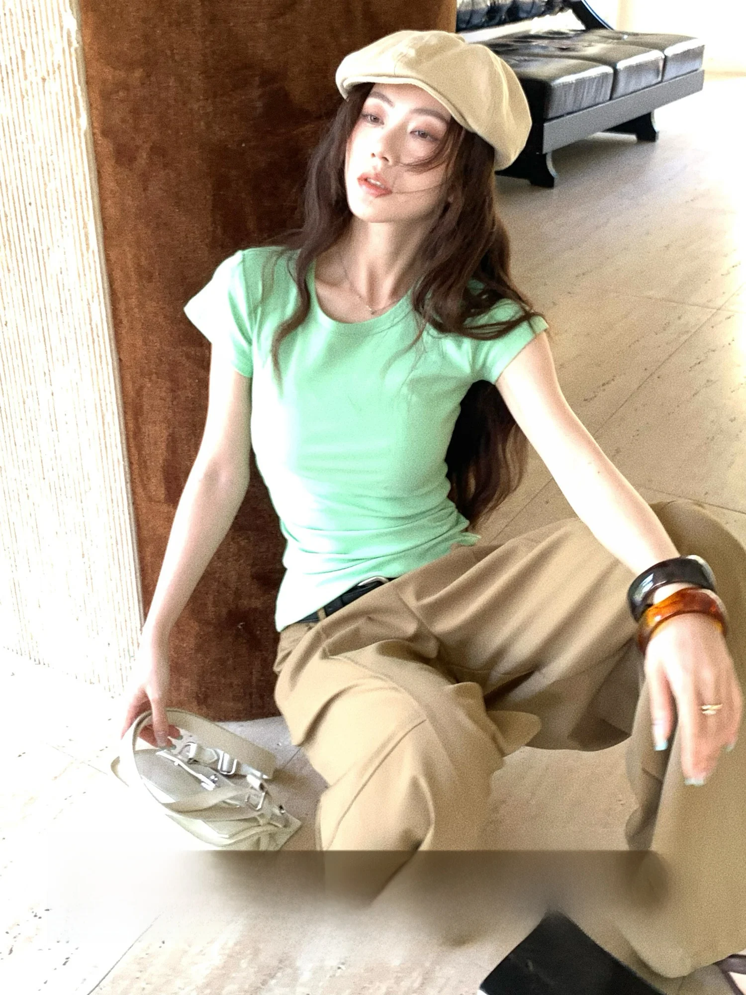 

Sporty Short Sleeve T-Shirt Women's Multi-Color Versatile Summer Slim Fit Cotton Polyester Blend Comfortable round Neck Top