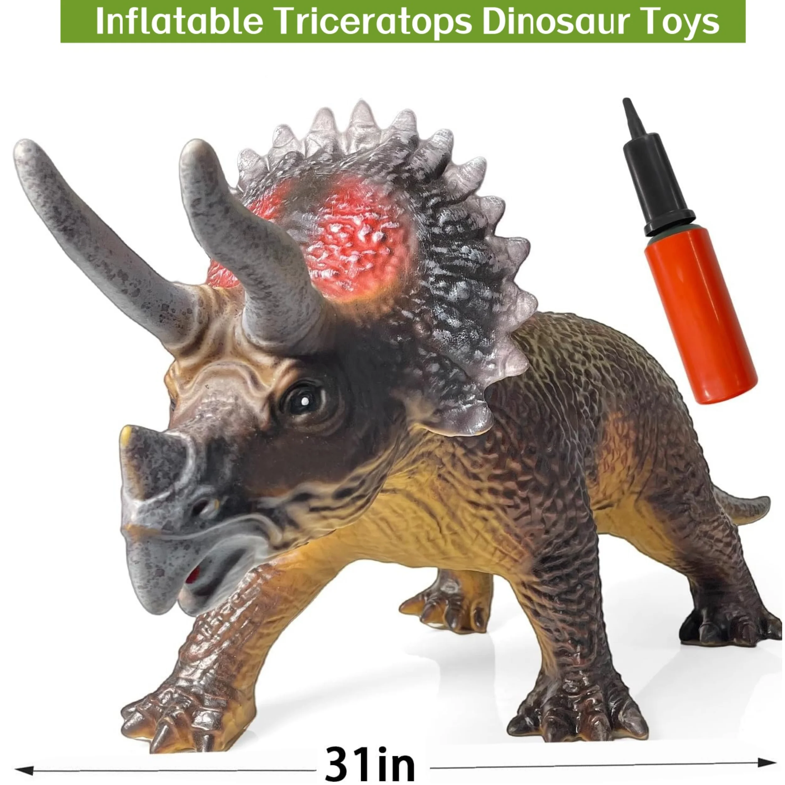 

Гигантская надувная игрушка-динозавр трицератопс - 31 дюйм, реалистичный Jumbo Dino, надувные игрушки-динозавры для детей, подарки на день рождения