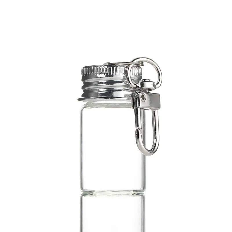 10ml Transparent Glass Storage Bottle with Love Keychain Mini Aluminium Cap Empty Sample Jars Liquid Containers Dispenser Decor