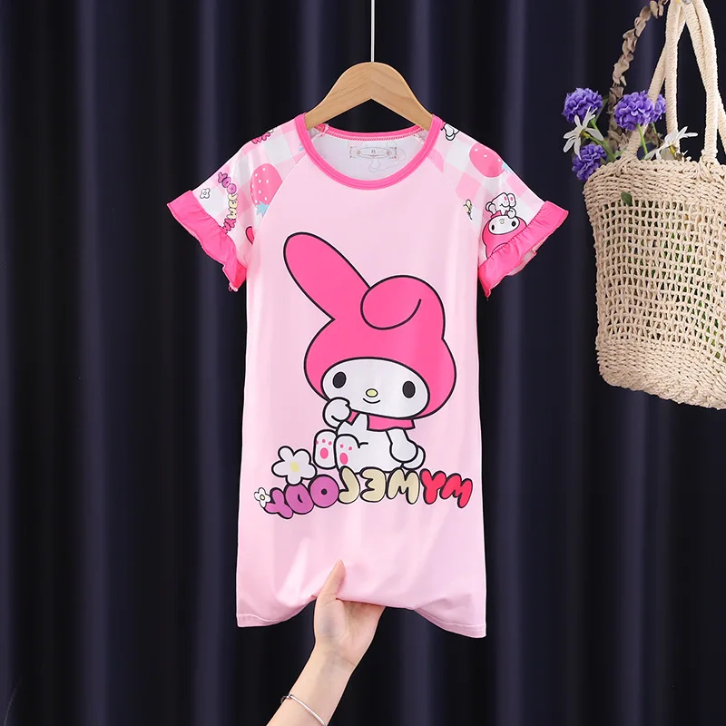 Camisola Anime Sanrio para crianças, pijama Kuromi Girls, loungewear dos desenhos animados, vestido pijamas, My Melody Cinnamoroll, roupa de verão