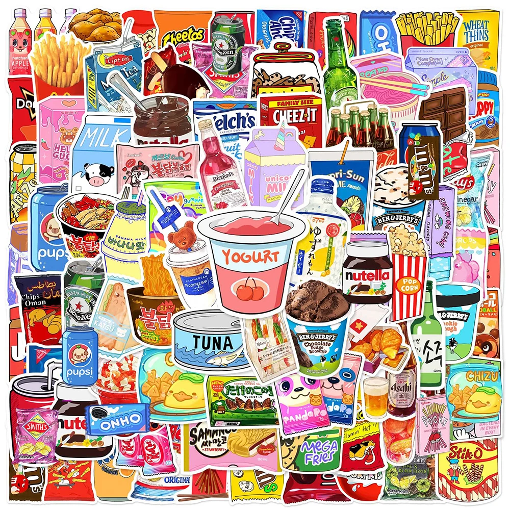 

10/50/100PCS Snacks Cartoon Stickers Aesthetic Colorful Food Decoration Decal DIY Fridge Diary Stationery Waterproof Kid Sticker