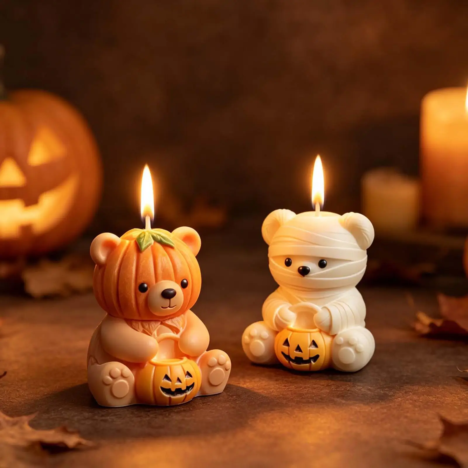 Halloween Candle Mold 3D Silicone Bear Shaped Mummy Craft DIY Resin Casting Epoxy Plaster Soap Mould Home Party Decor Gift view 3
