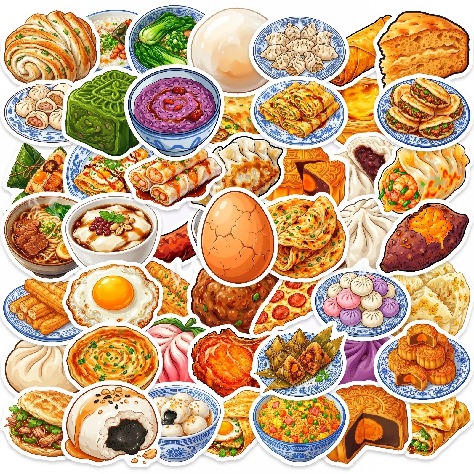 50 Pegatinas con Temática de Comida China Sin Repetición, Decoración para Refrigerador, Gabinete, Caja de Almacenamiento, Lonchera, Microondas, Teléfono, Laptop, Vinilos Decorativos