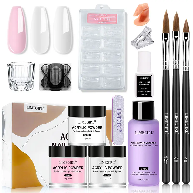 Nagel Acryl Pulver und Flüssigkeit Set Acryl Nagel Kit mit Flüssigkeit Monomer Nagel Pinsel Nagel Formen Tipps Praxis Finger für anfänger