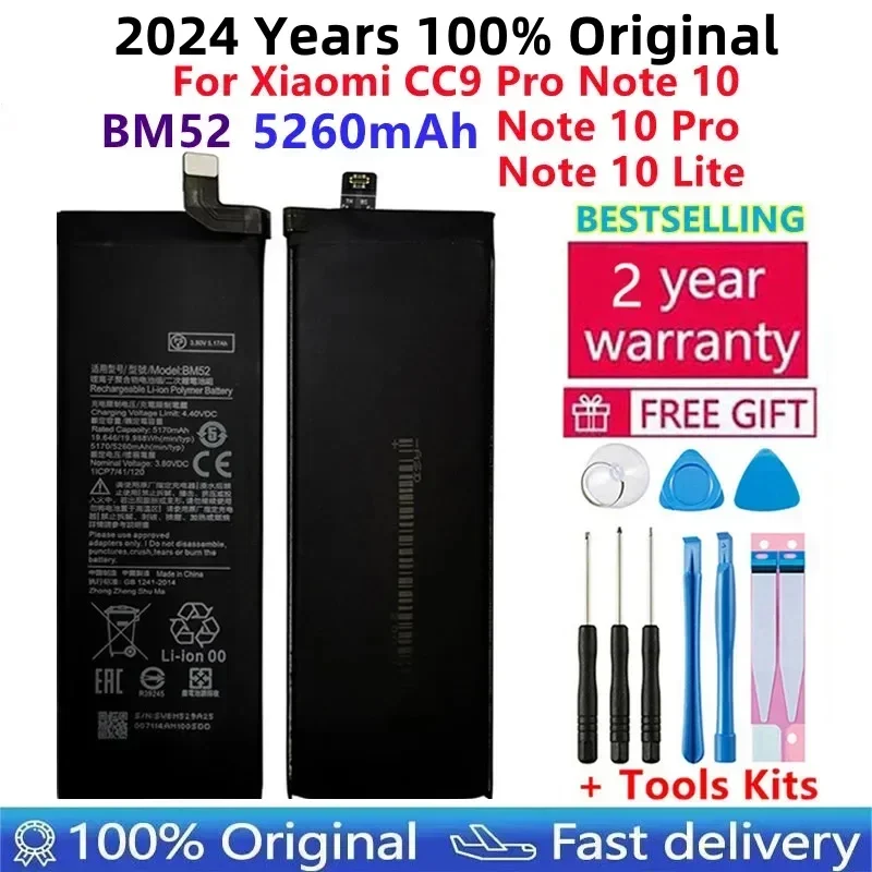 

2024 Years New Original Battery BM52 For Xiaomi Mi Note 10 Lite / Mi Note 10 Pro / CC9pro CC9 Pro 5260mAh Batteries