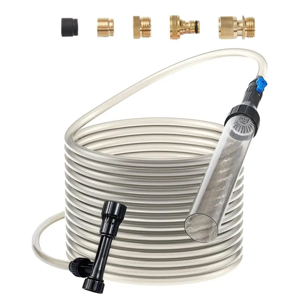 

Aquarium Gravel Cleaner 25ft PVC Hose Siphon for fish Tank Vacuum with 3 Brass Adapter Types for Gravel & Sand Cleaning