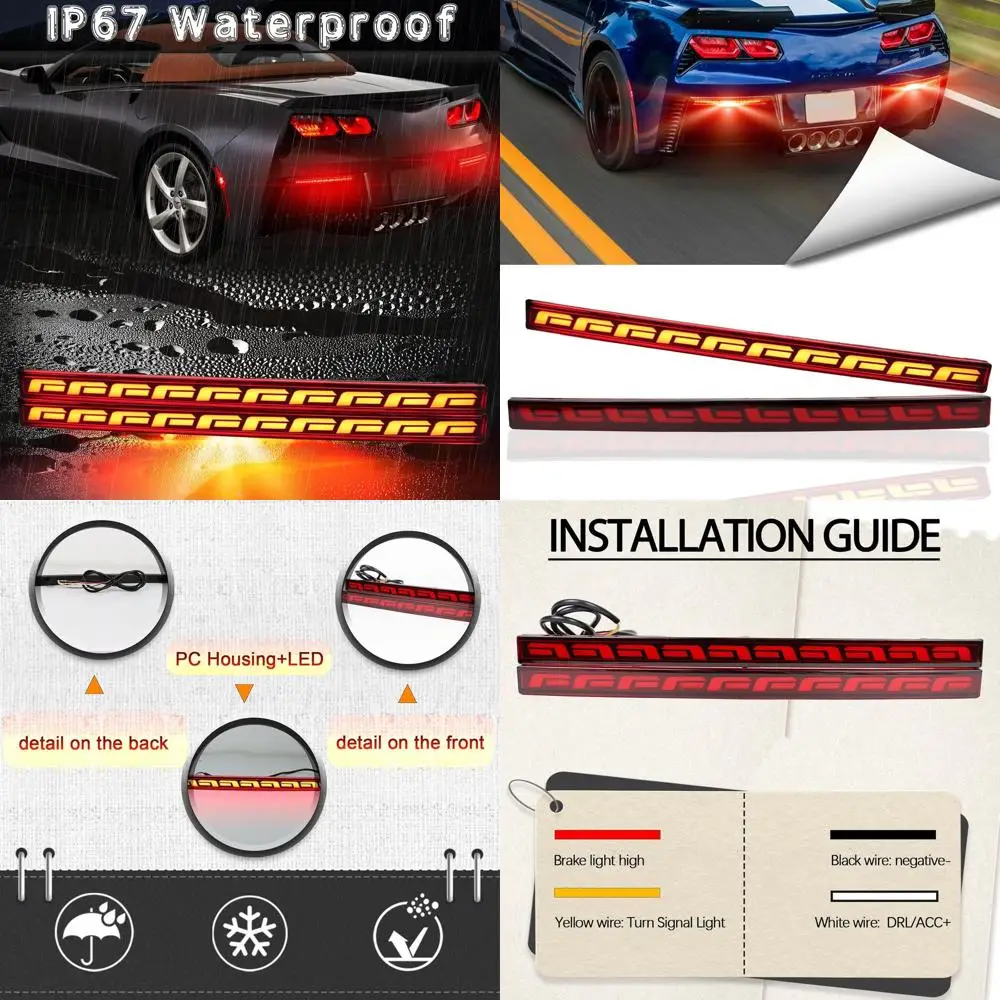 

Chevrolet Corvette C7 2014-2019 Комплект светодиодных отражателей заднего бампера с красной хвостовой частью, тормозом, противотуманными, DRL, аксессуарами для указателей поворота