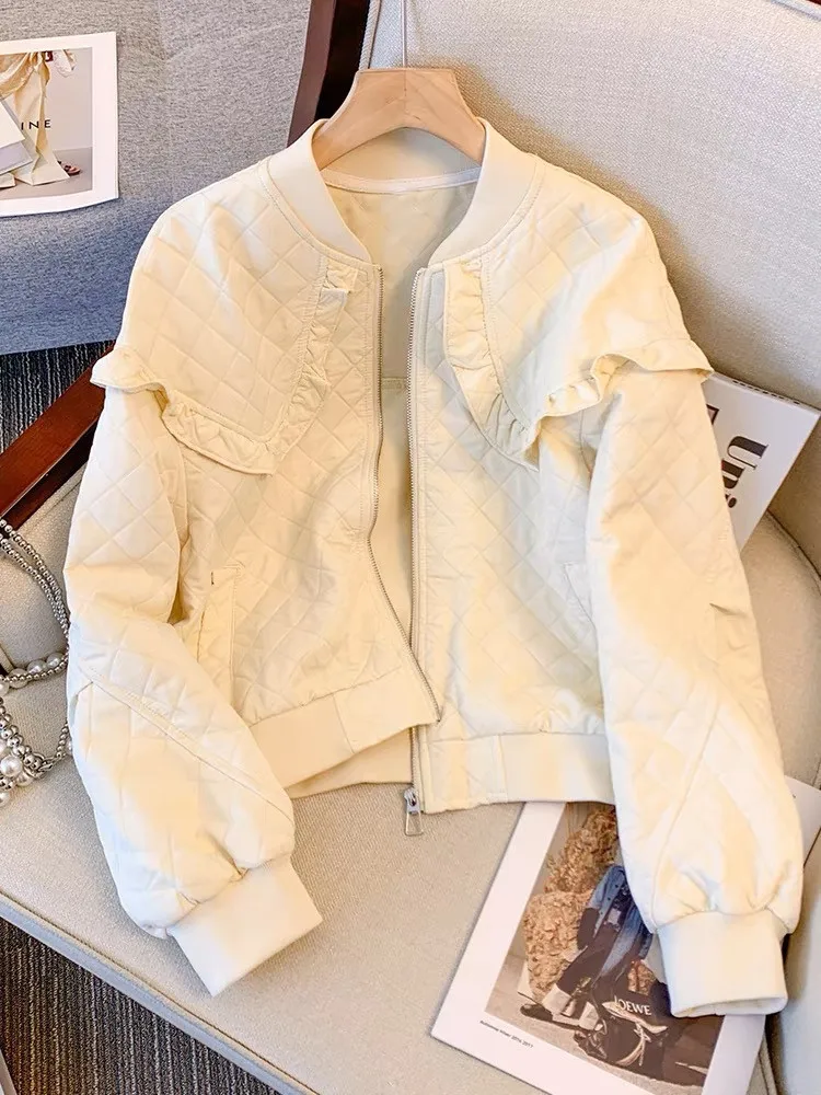 

Spring New Arrival Women's Baseball Jacket Short Top Sweet Style Zipper Closure Long Sleeve High Quality Small Size Fashion