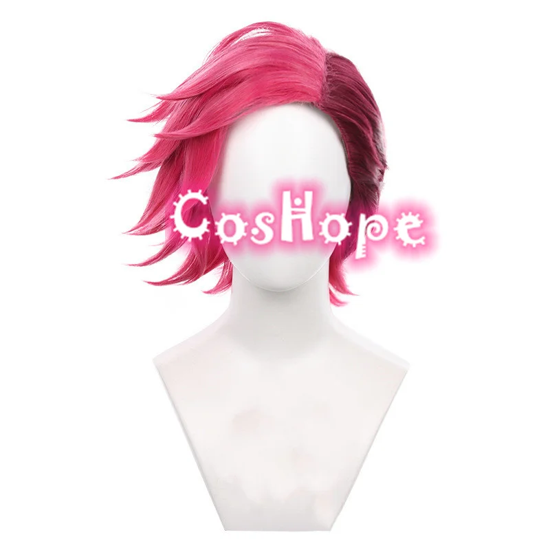 LOL Arcane Vi Cosplay Wig Unisex 35cm Short Dark Rose Wig Cosplay Anime Cosplay Wigs Heat Resistant Synthetic Wigs Halloween