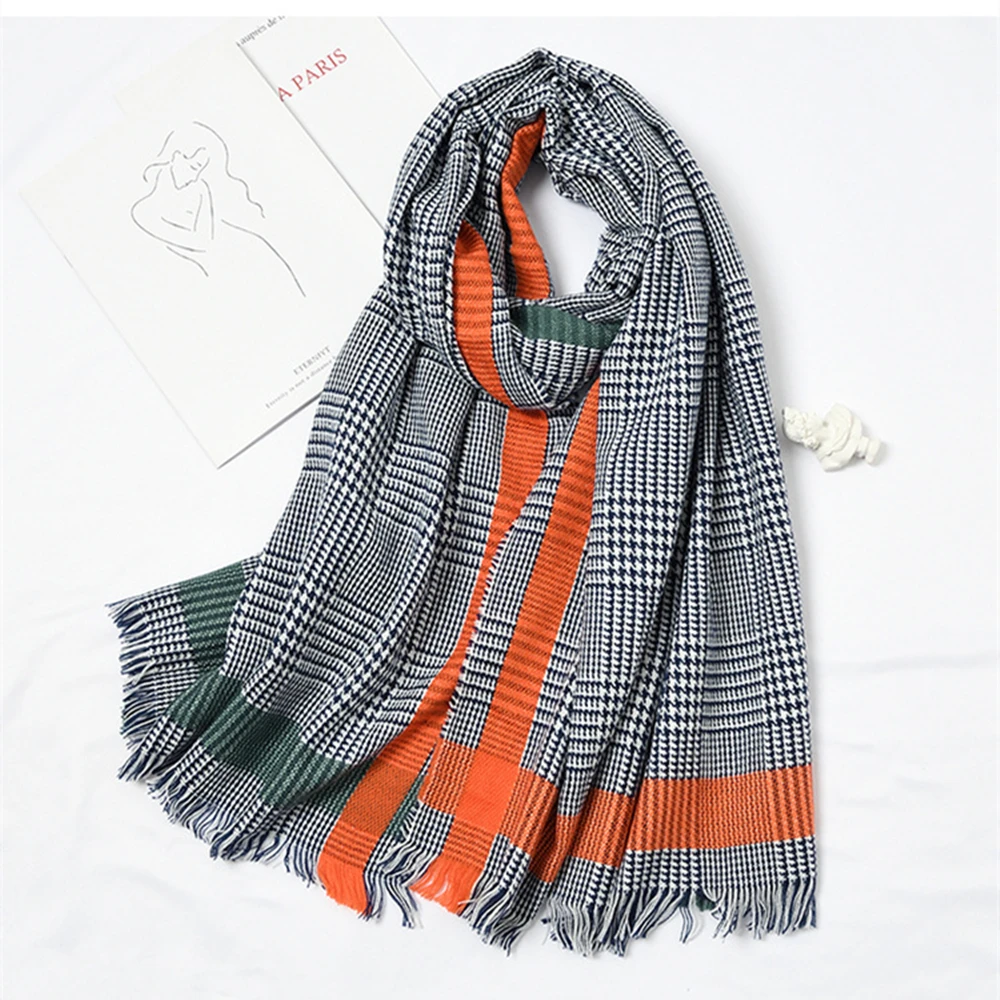 Han edition student knitting wool scarf female winter border classic plover case color joker XF005