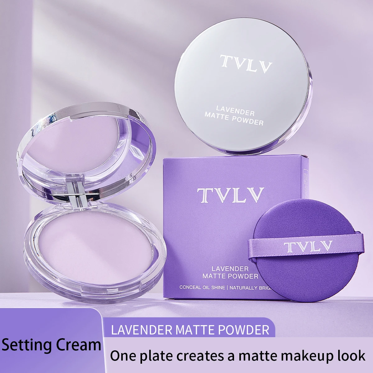 بودرة لافندر مضغوطة، بودرة غير لامعة للتحكم في الزيت، تغطية كاملة للوجه، بودرة أساس للمكياج #1