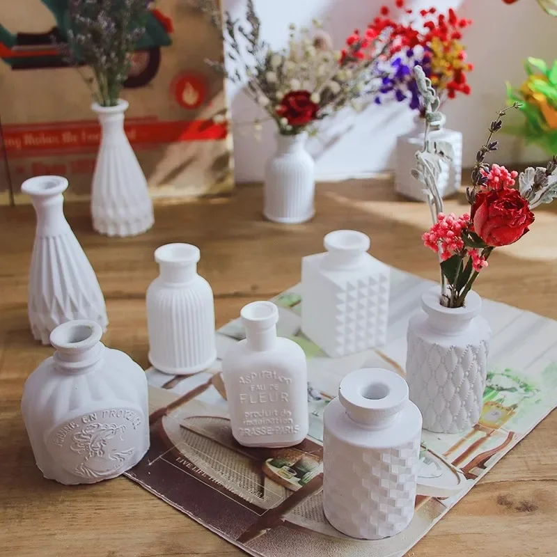 Eternal Life Flower Decoration Vase Silicone Mold for Aromatherapy Plaster Candle Cement Concrete Brick Diffuser Stone Mold