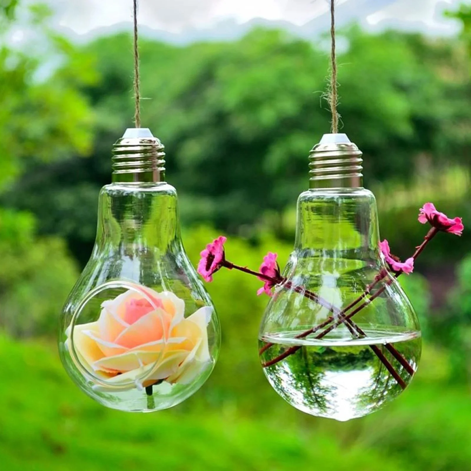 

2Pcs Glass Flower Vase Lightbulb Shape Hanging Hydroponic Vase Creative Terrarium Container Home Decoration Home Decor