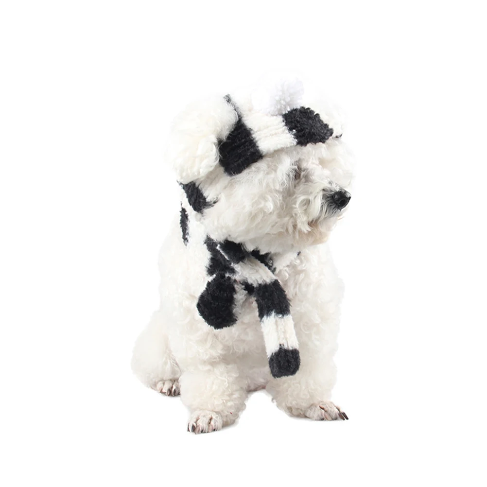 

Warm Hat Scarf Set Pet Clothing White Black Stripes Dog Hairball Protect Cold Weather Skin Friendly High Quality Durability