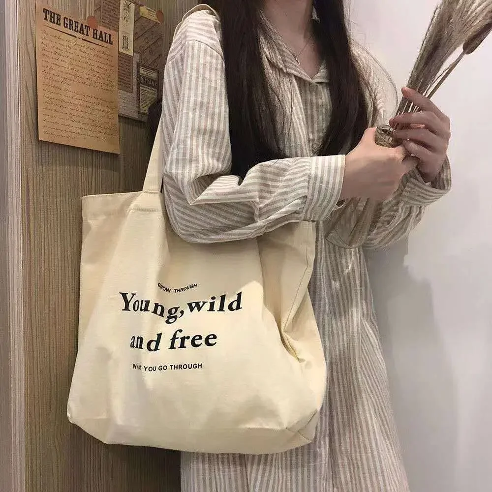 

Eco Friendly Canvas Shopping Bag Portable Foldable Casual Cotton Cloth Tote Bag High Capacity Grocery Shoulder Storage Bags